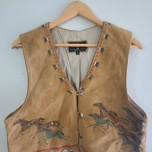 Vintage Suede Vest with Horse Design
